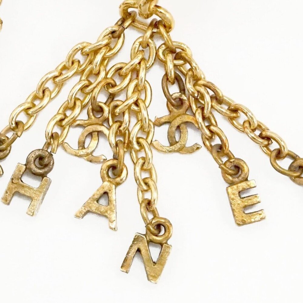 CHANEL CC Logos Fringe Dangle Clip-On Earrings Gold Tone Auth w/Box h1101 - Picture 5 of 7